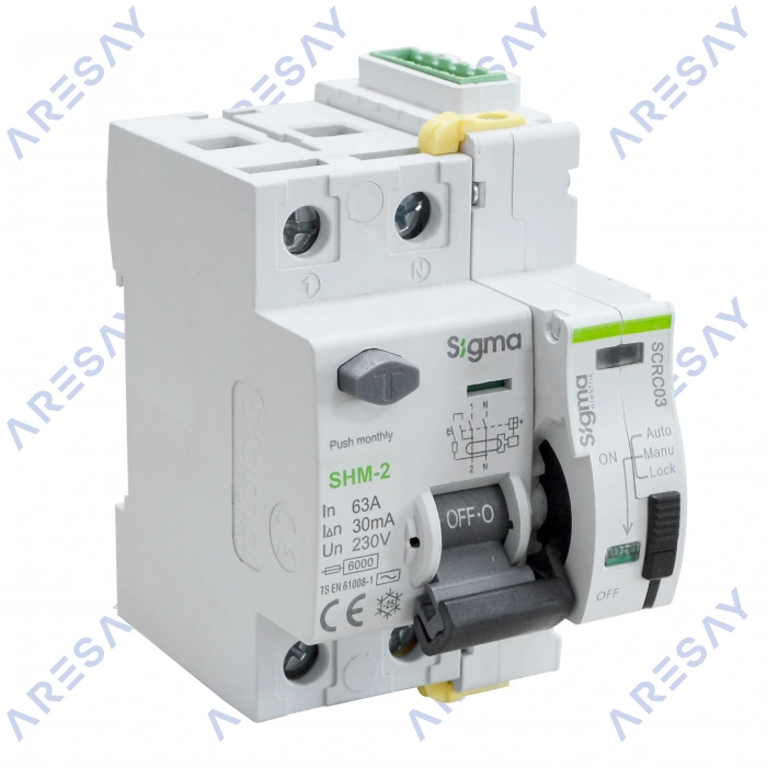 Sigma 2P*63 30mA Monofaze Kaçak Akım Rölesi + SCRC03 Otomatik Yeniden Kapama Ünitesi