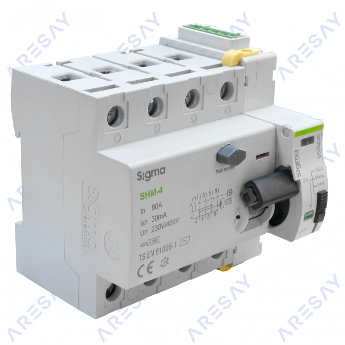 Sigma 4P*80 30mA 6kA Trifaze Kaçak Akım Rölesi + SCRC03 Otomatik Yeniden Kapama Ünitesi