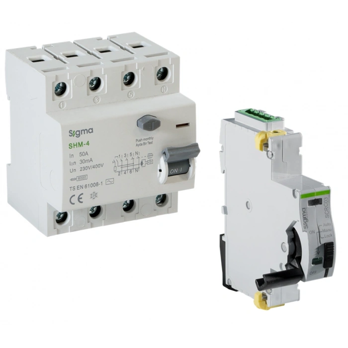Sigma 4P*50 30mA 6kA Trifaze Kaçak Akım Rölesi + SCRC03 Otomatik Yeniden Kapama Ünitesi