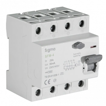 SFM 4P 25A 30mA 10kA (TRİFAZE) KACAK AKIM KORUMA ŞALTERİ A TİPİ