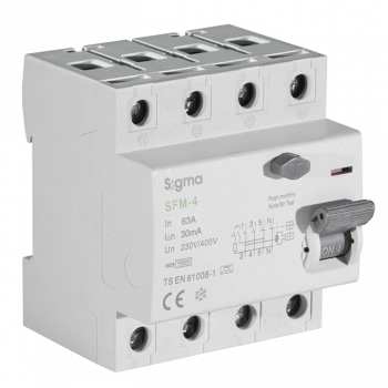 SFM 4P 63A 30mA 10kA (TRİFAZE) KACAK AKIM KORUMA ŞALTERİ A TİPİ
