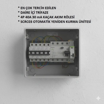 Sigma 4P*40 30mA 6kA Trifaze Kaçak Akım Rölesi + SCRC03 Otomatik Yeniden Kapama Ünitesi