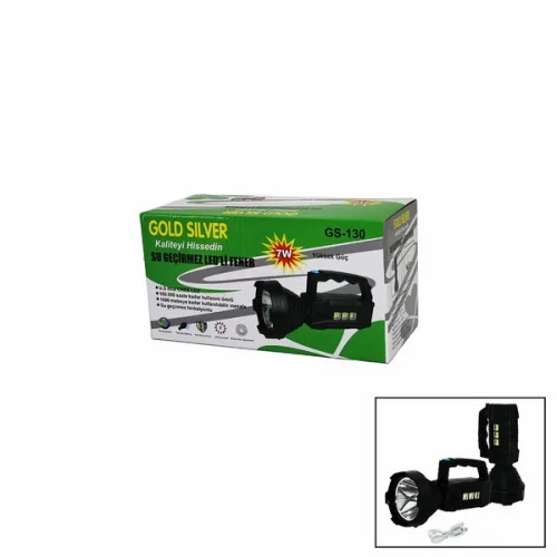 GOLD SILVER GS-130 ( 2IN1 ) ( 7W LED & COB ) ( SOLAR & USB ŞARJLI ) EL FENERİ ( SU GEÇİRMEZ )