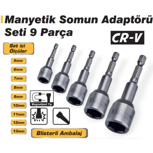 REAL ÖZS-1889 ( 9 PCS & 5-13 MM ) MANYETİK SOMUN SÖKME & ÇATI ADAPTÖRÜ*12X