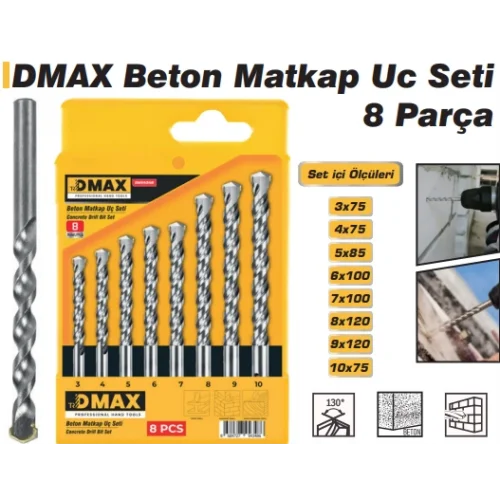 Dmax Beton Matkap Uc Seti 8 Parça DMX4348*12X