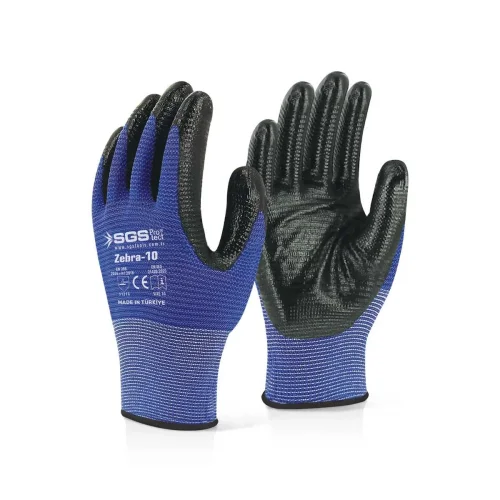 SGS NİTRİL KAPLI ÖRME ELDİVEN MAVİ ZEBRA-10 SGS7120