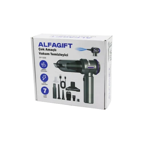 ALFAGIFT DP-568 ( OTO ARAÇ ) ( TYPE-C SARJLI ) EL TİPİ BASINÇLI HAVA ÜFLEME & SÜPÜRGE MAKİNE ( 7 BAŞLIK ) 100W*20