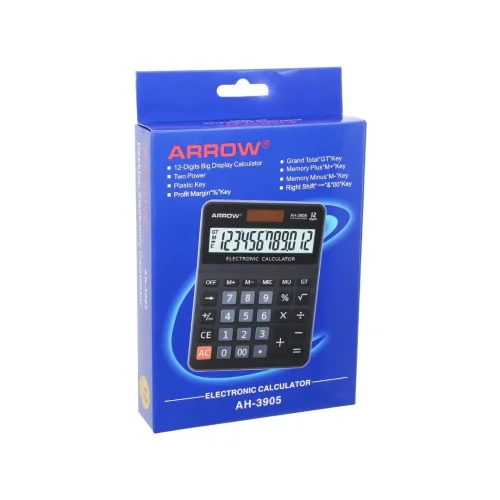 ARROW AH-3905 ( 12 HANELİ ) HESAP MAKİNESİ ( GÜNEŞ ENERJİLİ & PİLLİ ) ( 17.5 X 12.5 X 1.7CM ) ( 170GR )*90
