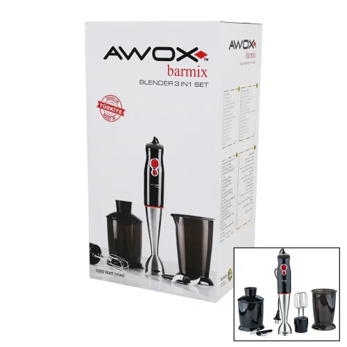 AWOX BARMİX ( 3İN1 ) BLENDER SETİ ( ÇELİK 2Lİ MİKSER ) ( ÇELİK RONDO BIÇAK ) ( ÇELİK 4 KANATLI BIÇAK ) ( 1000W )*4