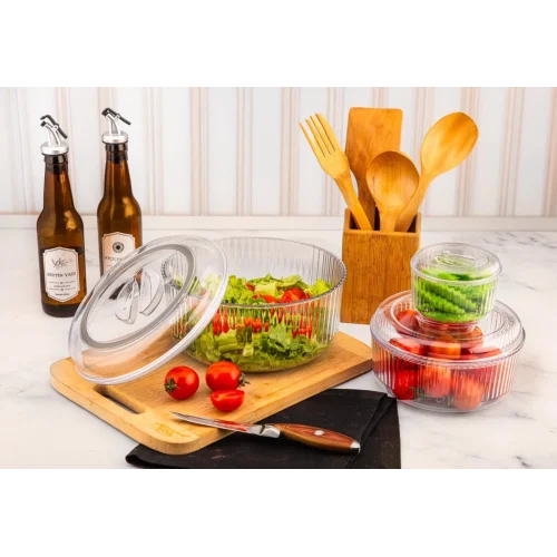 CRYSTAL WARE F-402 ( 3PCS SET ) ( YUVARLAK & 4750ML ) SAKLAMA KABI ( MİKA & KRİSTAL PLASTİK ) ( 350ML & 1300 & 3100ML )*12=K