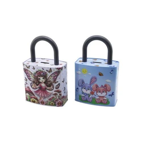 DMR-9268 ( KİLİT ŞEKİLLİ ) DESENLİ KİLİTLİ METAL KUMBARA*24X2