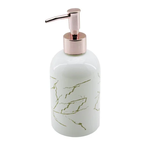 DMR HOME DMR-8164 ( CAM ) ( YUVARLAK & BEYAZ ŞİŞE--MERMER DESEN ) SIVI SABUNLUK (400ML) (BRONZ PLASTİK POMPA)*48