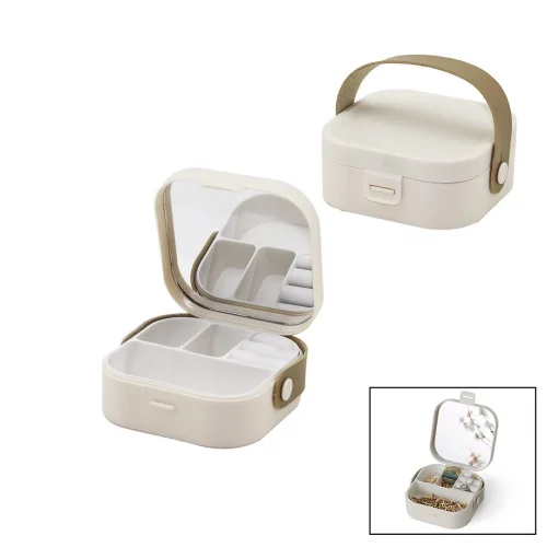 HOUSE BY HOUSE UR-3464 ( ÇANTA BOY ) ( 9X9CM & Y:3.7CM ) AYNALI MAKYAJ & TAKI ORGANİZER ( 4BÖLME & TAŞIMA KULP )*48