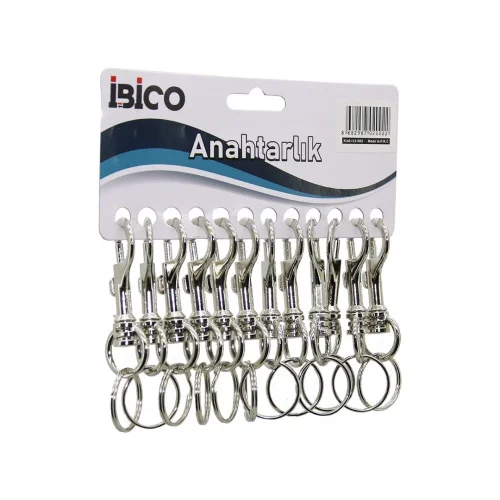 İBİCO İ12-002 ( GÜMÜŞ ) ( KLASİK ( ? ) MODEL ) ( METAL ) ANAHTARLIK ( YUVARLAK TEK HALKALI ) ( KEMER GEÇMELİ )*12X100