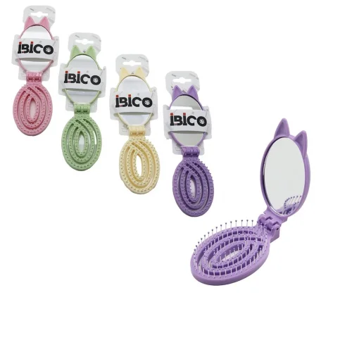 İBİCO İ15-033 ( OVAL ) ( KULAKLI ) ( KATLANIR ) ( ÇOCUK ) AYNALI TARAK = DELİKLİ ( RENKLİ PLASTİK ) ( 2X9=18CM )*48X10