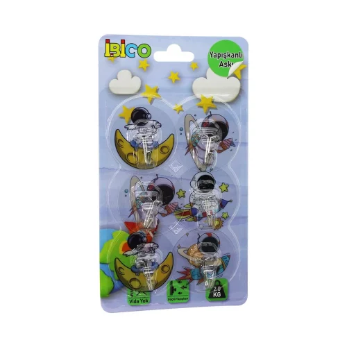 İBİCO İ17-004 ( 6PCS ) ( ASTRONOT RESİMLİ ) ( METAL UÇLU ) ( ŞEFFAF PVC YAPIŞKANLI ) ASKI ( 2KG.TAŞIMA )*12X24