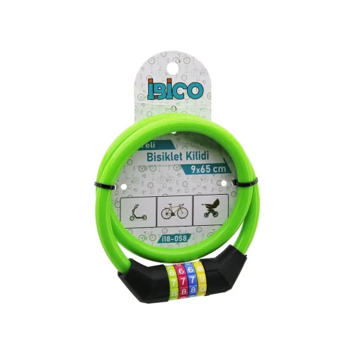 İBİCO İ18-058 ( ŞİFRELİ ) ( İNCE ) BİSİKLET KİLİT ( ÇELİK TEL ) ( YEŞİL RENKLİ KILIF ) ( 9MMX65CM )*200