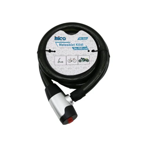 İBİCO İ18-068 ( ANAHTARLI ) ( AÇ-KAPA KİLİT KAPAKLI ) MOTOR & BİSİKLET KİLİT ( ÇELİK TEL ) ( SİYAH ŞEFFAF KILIF ) ( 24MMX150CM )*30