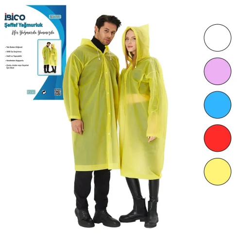 İBİCO İ18-077 ( ŞEFFAF & RENKLİ ) ( TEK KULLANIMLIK ) ( PARDESÜ ) YAĞMURLUK ( 65GR )*10X30