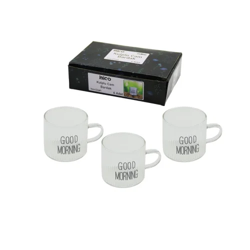 İBİCO İ22-139 ( KULPLU ) ( GOOD MORNING & KALIN ÇİZGİLİ CAM ) KAHVE YANI BARDAK ( 90ML )*48=K