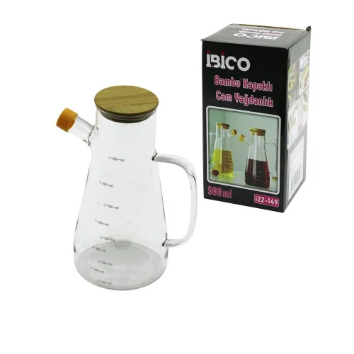 İBİCO İ22-149 ( 900ML ) ( CAM ) YAĞDANLIK ( BAMBU KAPAKLI & ÖLÇEKLİ ) ( CAM KULPLU )*24=K