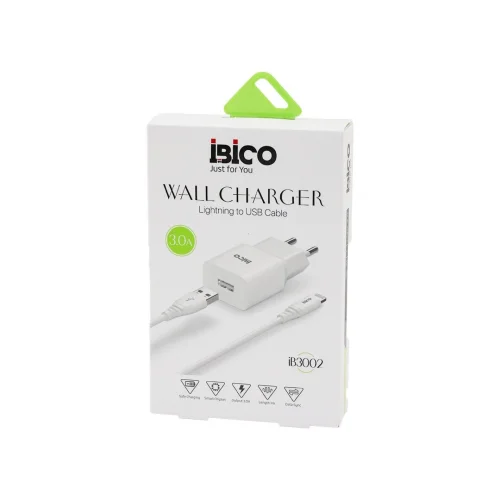 İBİCO İB-3002 ( USB TO=( İPHONE ) (SET) (EV BAŞLIK+ KABLO=1MT) TELEFON ŞARJ ( HIZLI ) ( 3.0A ) ( 9V-12V )*5X20