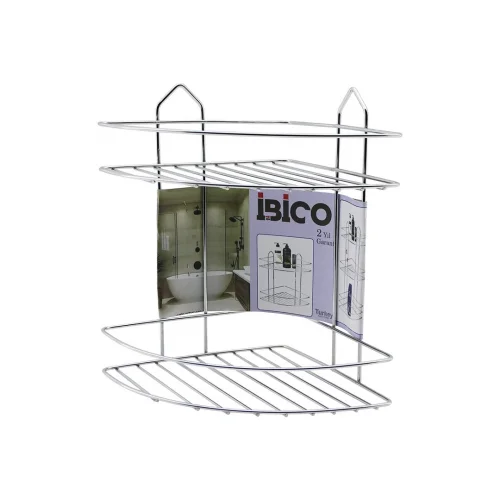 İBİCO K13-018 ( 2 KATLI & ÜÇGEN ) ( KROM ) ( METAL ) BANYO KÖŞELİK & DUŞKABİN RAF*12
