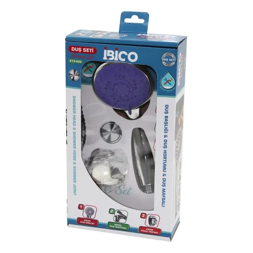 İBİCO K13-032 (KUTULU AMBALAJ) (3İN1) DUŞ SETİ ( FONKSİYONLU KROM DUŞ BAŞLIK & METAL DUŞ HORTUM & MAFSAL=ASKI VİDALI )*36 kpy161