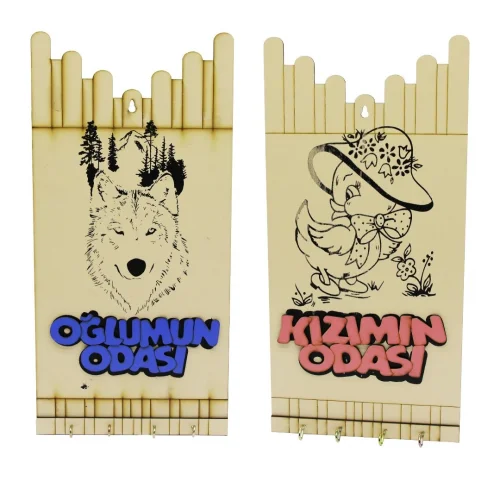 İBİCO ŞİMŞİR EYM-5286 YM-5286 KIZ & ERKEK ÇOCUK FİGÜRLÜ (OĞLUMUN-KIZIMIN ODASI YAZILI ) AHŞAP ANAHTARLIK & DEKORATİF PANO*100