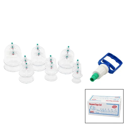 KRT-1013 (12PCS) HACAMAT KUPA MASAJ SETİ (1-POMPA+NO-6:4AD & NO-7-5-4:2 ŞER AD& NO-3: 1AD& NO-2:1AD) MİKA KRİSTAL PLS.*147