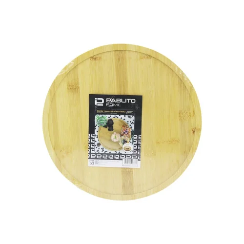 PABLITO HOME PBT-311 ( YUVARLAK=30CM ) ( 360° DÖNER TABLALI ) ( AHŞAP BAMBU ) SUNUM TEPSİSİ & MİNİ SOFRA*24