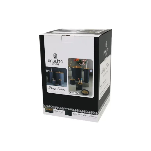 PABLITO HOME PBT-784 ( 5PCS ) YUVARLAK BANYO SETİ & TAKIMI (BAMBU DETAYLI) (ÇÖP KOVA-FIRÇALIK-SIVI&KATI SABUNLUK-DİŞ FIRÇALIK)*6=K