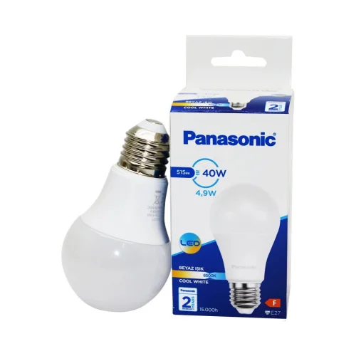 PANASONİC ( BEYAZ ) ( E27 ) ( 4.9W=43W ) LED AMPUL ( COOL WHİTE ) ( 515LM )*20X5