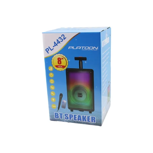PLATOON PL-4432 BLUETOOTH ( MİKROFON & KUMANDALI ) SPEAKER IŞIKLI (2400mAH) (256x228x421MM) (20W & 100HZ-20KHZ & 85dB)*6