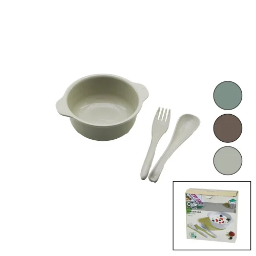 QLUX BSF-00980 BLW SET NO-2 BEBEK BESLENME SETİ ( 3PCS=1-MAMA KABI + 1-KAŞIK + 1-ÇATAL ) ( 400ML ) ( RENKLİ PLASTİK )*10=K