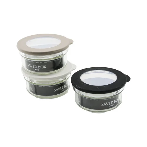 QLUX C-00266 FLAT ( CAM ) SAKLAMA KABI ( SAVER BOX ) ( 415CC ) (KAPAK=RENKLİ SİLİKON KENAR & ŞEFFAF PVC GÖBEK )*18=K