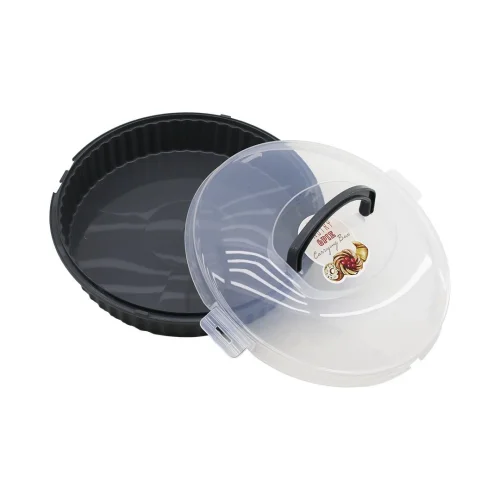 QLUX L-00653-2 VİSTA (YUVARLAK) PASTA & BÖREK KABI FANUS (ANTRASİT GRİ PLASTİK KAP) (ŞEFFAF PLASTİK KİLİTLİ KAPAK) (TAŞIMA KULPLU)*6=K