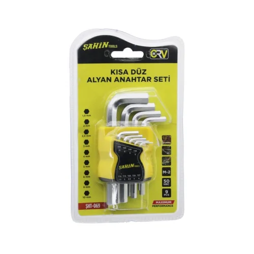 ŞAHİN TOOLS ŞHT-069 ( 9PCS ) ( KISA DÜZ ) ALYAN ANAHTAR SETİ ( 1.5 - 2 - 2.5 - 3- 4 - 5-  6 - 8 - 10 ) ( M-2 ) ( 50HRC )*72