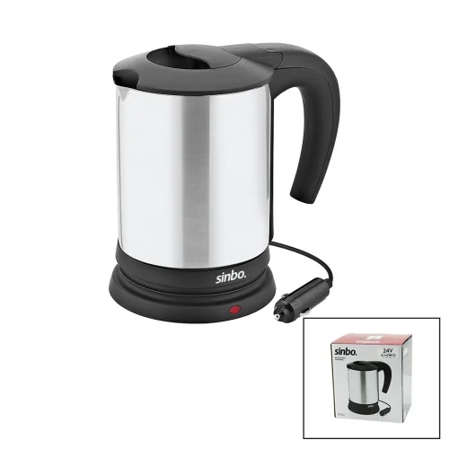 SİNBO SK-8034 ( 24V ) ARAÇ İÇİ KETTLE ( PASLANMAZ ÇELİK ) SU ISITICISI ( 0.8LT ) ( 200W ) ( ÇAKMAKLIK FİŞLİ ) ( PLASTİK KAPAK & KULP )*12