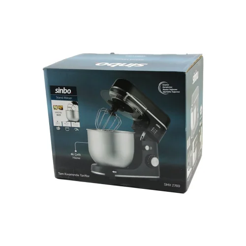 SİNBO SMX-2769 ( SİYAH ) STANDLI MİKSER ( ÇIRPICI & HAMUR YOĞURUCU & KARIŞTIRICI ) ( 8 KADEME HIZ AYAR ) ( 6L ÇELİK HAZNE ) (1300W)*1