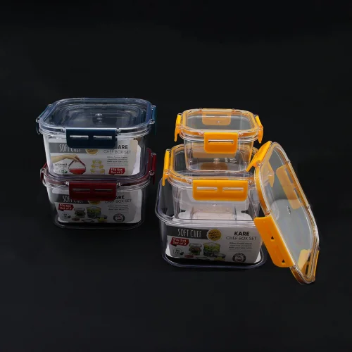 SOFTCHEF-00797 ( 3PCS ) ( KARE ) MİKA SAKLAMA KABI SETİ ( SİLİKON CONTALI KAPAK ) ( 400-900-1800ML)*12=K