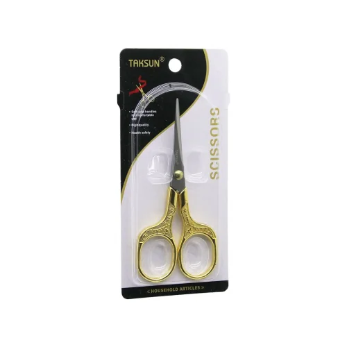 TAKSUN SCISSORS ES-002-G ( ALTIN & GOLD SAPLI ) BIYIK BERBER MAKASI ( 12.8X5.7CM )*12X24