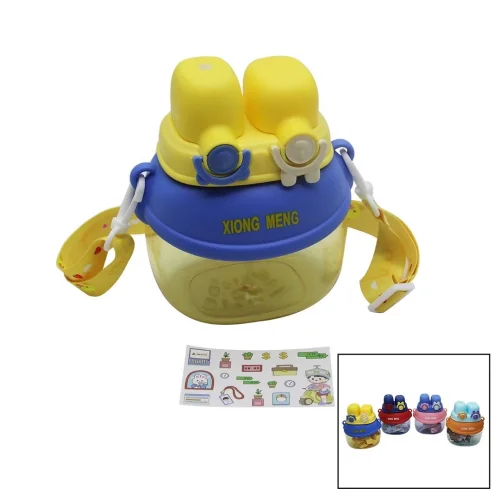 XIONG MENG-2029 ( YÜZ MODELİ  & 2 KİLİTLİ KAPAK  ) RENKLİ MİKA KRİSTAL SULUK MATARA PİPETLİ & NAYLON ÇANTALI & ASKILI 1280ML*50                     qwe012