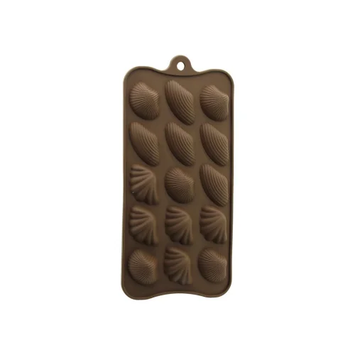 YAKUT-10302 ( 15 GÖZLÜ & DENİZ KABUK ŞEKİL MİX ) KAHVERENGİ SİLİKON ( ÇİKOLATA ) KALIP*12X20