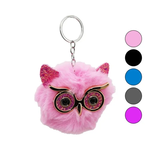 YAKUT-11471 ( BAYKUŞ GÖZ & KULAKLI ) ( TÜYLÜ PONPON ) ANAHTARLIK*12X100