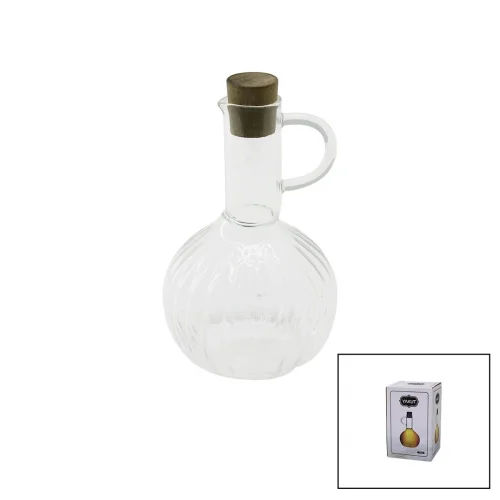 YAKUT-13315 ( MİNİ ) ( CAM ) YAĞDANLIK ( ÇİZGİLİ DESEN ) ( 300ML ) ( AHŞAP BAMBU MANTAR TIPA )*48