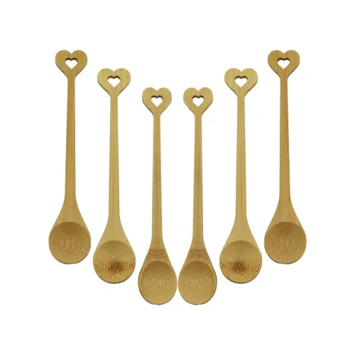 ZHU ZHİ YUAN DMR-8465 ( 6PCS & YUVARLAK & KALP FİGÜR SAPLI  ) AHŞAP BAMBU ( ÇAY KAŞIK ) SETİ*500