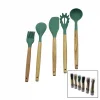 PABLITO PBT-513 (5PCS) (24.5-30CM) (R.SİLİKON) MUTFAK SERVİS SETİ (AHŞAP BAMBU SAP)(KAŞIK & KEPÇE & SPATULA & Y.FIRÇASI & S.KAŞIK)*24X2 qwe3