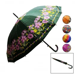 ALS-002 ( DESENLİ RENKLİ SAPLI ) ( BAYAN & 16 TELLİ ) BASTON ŞEMSİYE RENKLİ*72                     qwe05