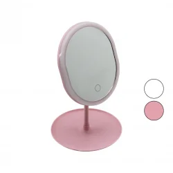 BAROTTİ DMR-9050 (LEDLİ & USB ŞARJLI) (YUVARLAK) (7 & 17.5CM ) MAKYAJ AYNASI (90°AYARLI) (TAKILIKLI AYAK)(RENKLİ PLS.)*60